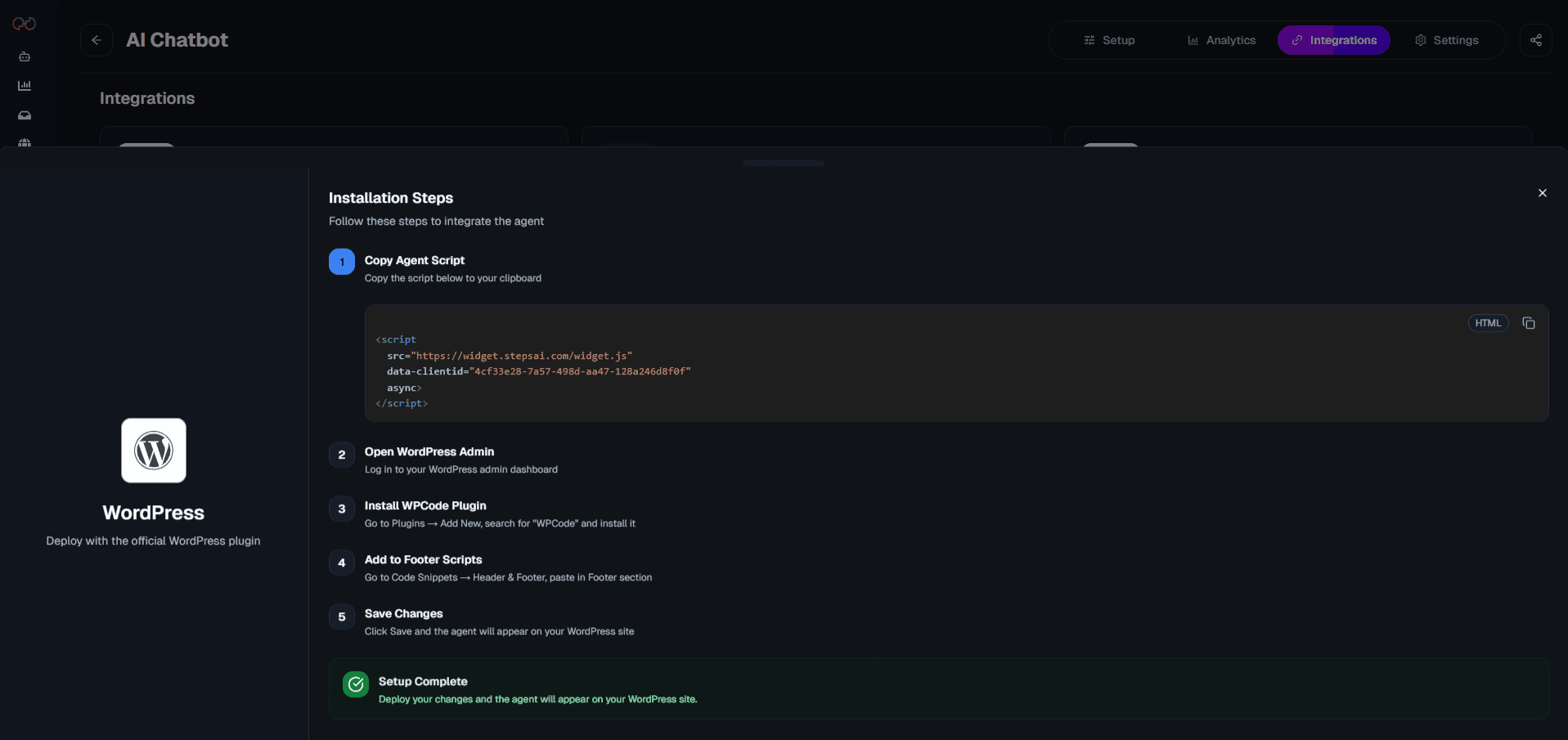 Add the Chat Agent to Wordpress