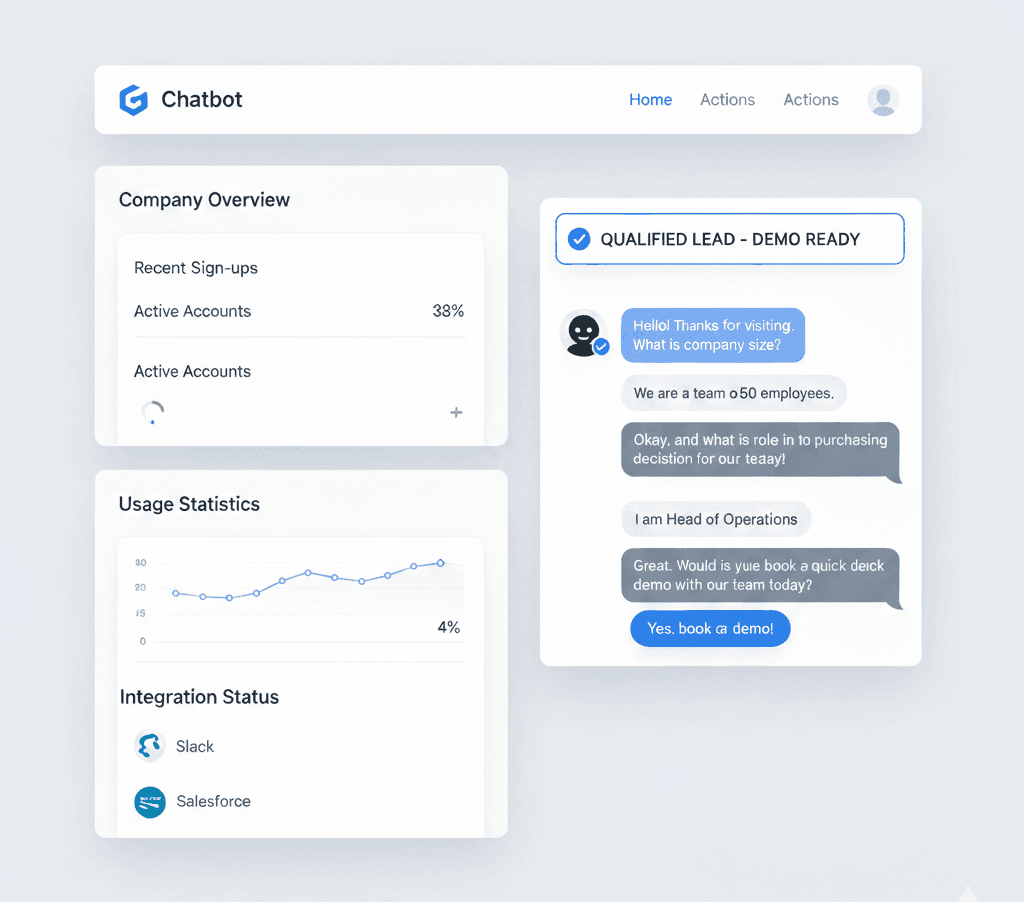 Steps AI Chatbot automatically qualifies inbound visitors using firmographic and intent signals, then routes high-value leads to instant demo booking without manual intervention.