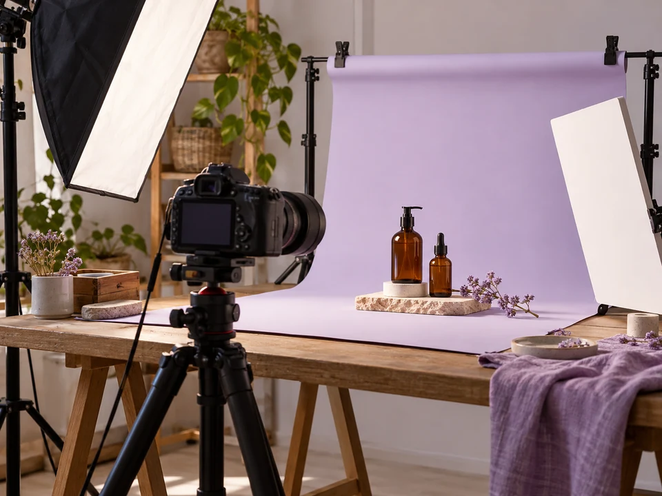 Product photography studio prepared for a marketing campaign