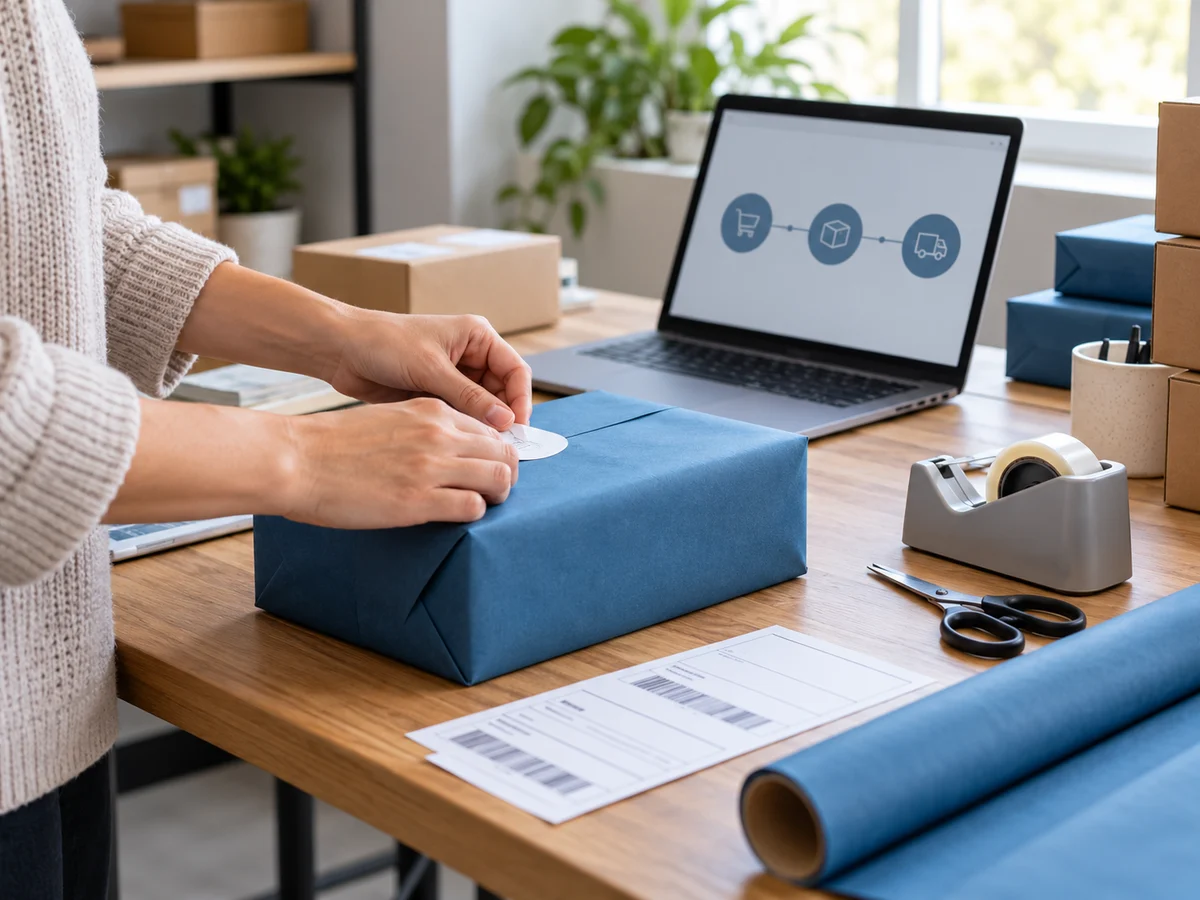 Hands packing an order ready for an automated follow-up