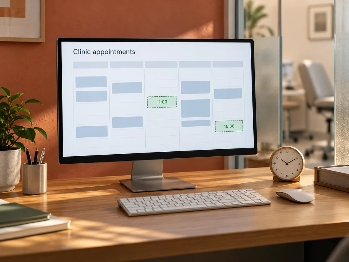 Appointment calendar at a clinic reception desk