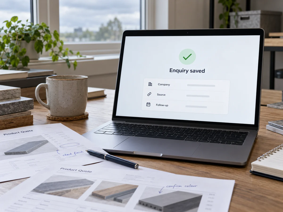 A business enquiry saved with its source for follow-up