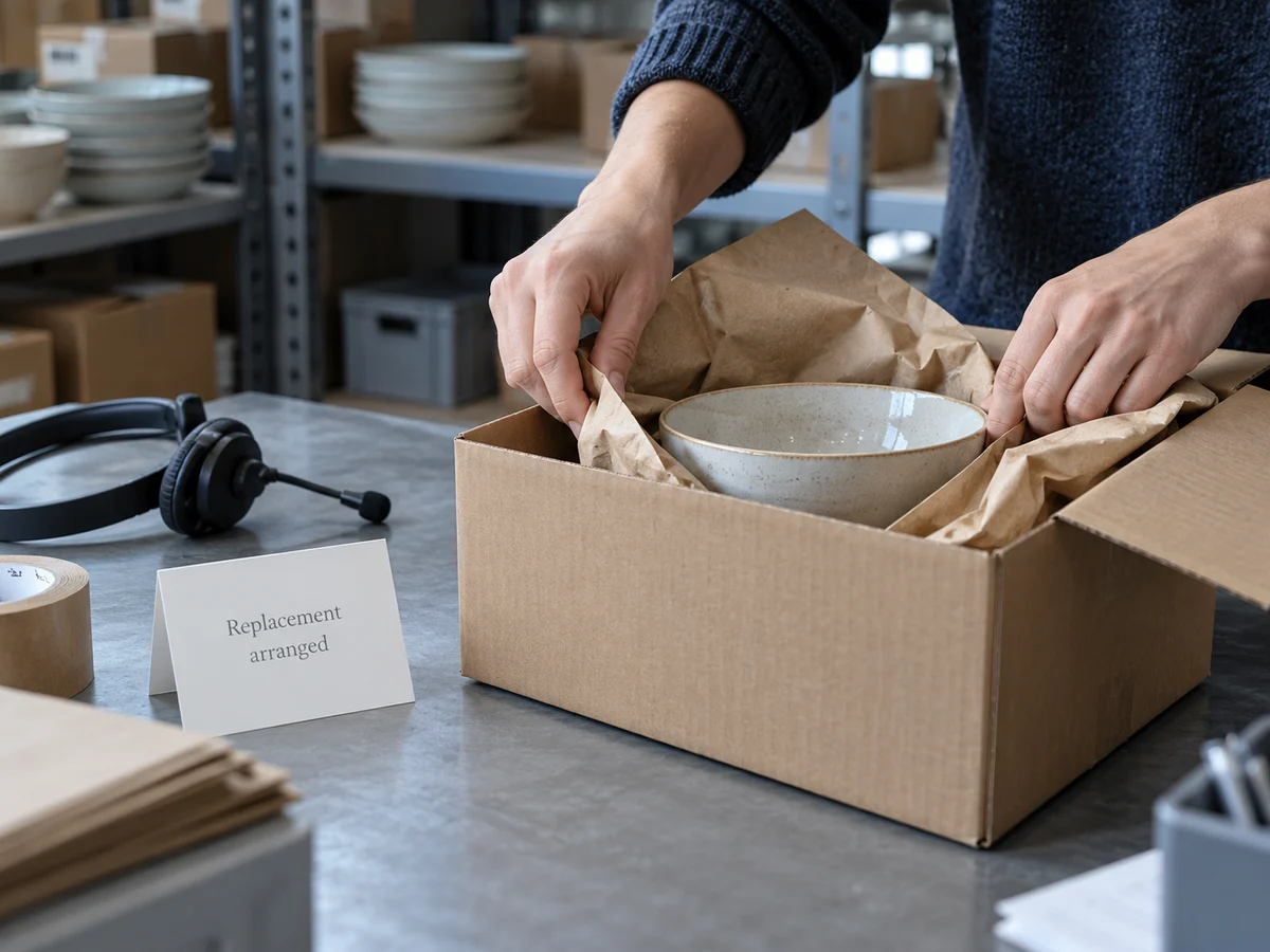 Replacement order prepared for dispatch